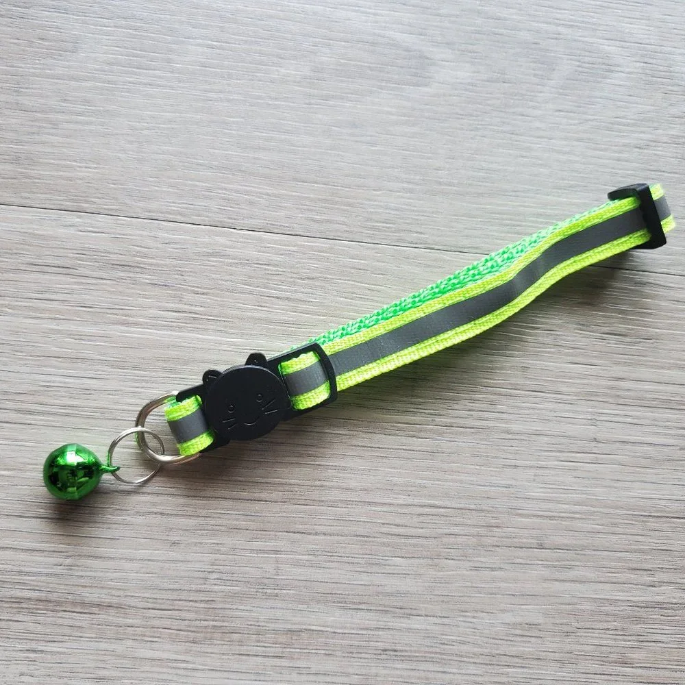 NEW Lime Green Adult Reflective-Breakaway Cat Collar with Bell